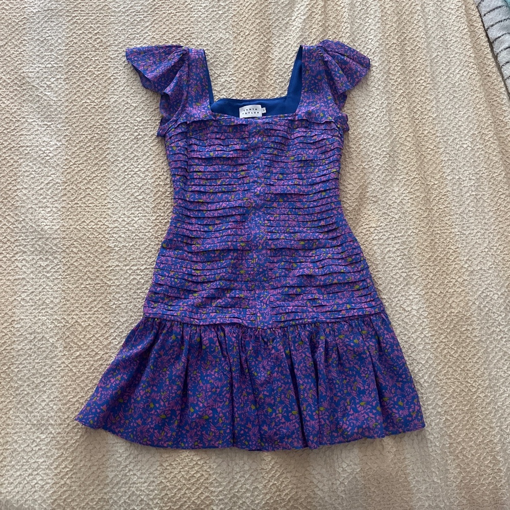 Blue and pink drop-waist dress